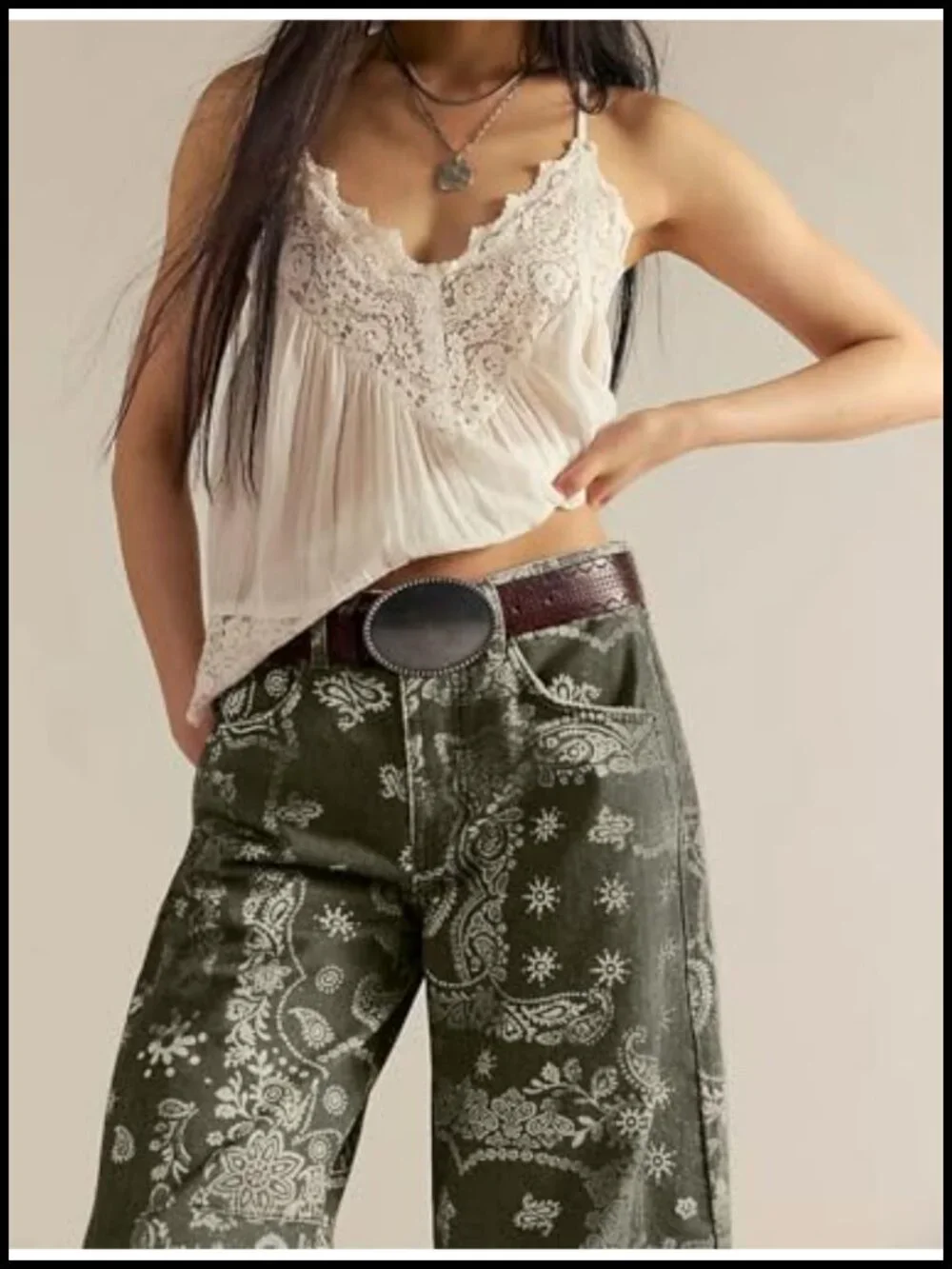 Women's Baggy Barrel Jeans Floral Print Denim Ankle Pants Wide Leg Mid Rise